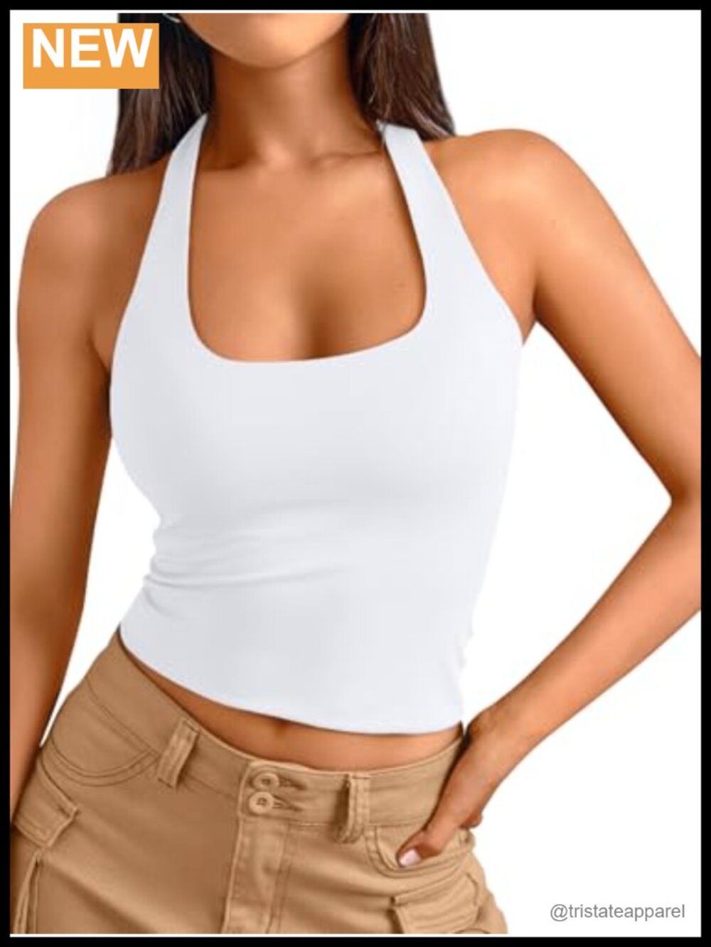 Halter Square Neck Sleeveless Crop Top Fitted Stretch Y2K Summer Going Out